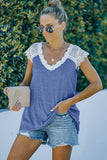 Blue V Neck Eyelash Lace Knit Tank for Women LC253399-5
