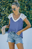 Blue V Neck Eyelash Lace Knit Tank for Women LC253399-5