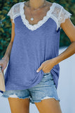 Blue V Neck Eyelash Lace Knit Tank for Women LC253399-5