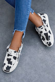 LC122250-1-37, LC122250-1-38, LC122250-1-39, LC122250-1-40, LC122250-1-41, White Cow Print Shoes Canvas for Women Lace Up Slip-Ons Flats Loafers Sneakers