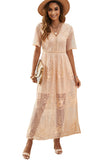 Nude White Bridesmaid Dresses V Neck Floral Lace Maxi Dress LC618815-21