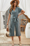 LC643609-5-S, LC643609-5-M, LC643609-5-L, LC643609-5-XL, LC643609-5-2XL, Blue Women's Casual Long Pants Romper V Neck Pocketed Jumpsuit