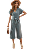 LC643609-5-S, LC643609-5-M, LC643609-5-L, LC643609-5-XL, LC643609-5-2XL, Blue Women's Casual Long Pants Romper V Neck Pocketed Jumpsuit