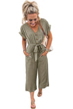 LC643609-9-S, LC643609-9-M, LC643609-9-L, LC643609-9-XL, LC643609-9-2XL, Green Women's Casual Long Pants Romper V Neck Pocketed Jumpsuit