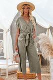 LC643609-9-S, LC643609-9-M, LC643609-9-L, LC643609-9-XL, LC643609-9-2XL, Green Women's Casual Long Pants Romper V Neck Pocketed Jumpsuit