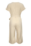 LC643609-1016-S, LC643609-1016-M, LC643609-1016-L, LC643609-1016-XL, LC643609-1016-2XL, Khaki Women's Casual Long Pants Romper V Neck Pocketed Jumpsuit