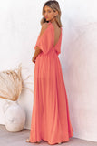 LC619680-14-S, LC619680-14-M, LC619680-14-L, LC619680-14-XL, Orange Women's Cold Shoulder Backless Deep V Neck Maxi Dress with Side Slit