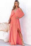 LC619680-14-S, LC619680-14-M, LC619680-14-L, LC619680-14-XL, Orange Women's Cold Shoulder Backless Deep V Neck Maxi Dress with Side Slit