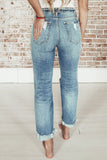 Sky Blue Ripped High Waist Straight Leg Crop Jeans 90s Y2K Denim Pants Trousers LC783601-4