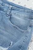Sky Blue Distressed Denim Short for Women Ripped Rolled Hem Blue Denim Jean Shorts LC77173-4