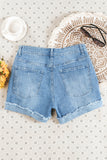 Sky Blue Distressed Denim Short for Women Ripped Rolled Hem Blue Denim Jean Shorts LC77173-4