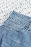 Sky Blue Distressed Denim Short for Women Ripped Rolled Hem Blue Denim Jean Shorts LC77173-4