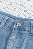Sky Blue Distressed Denim Short for Women Ripped Rolled Hem Blue Denim Jean Shorts LC77173-4
