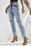 Sky Blue Distressed Faded Splatter Ripped Hole Denim Pants LC783893-4