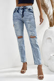 Sky Blue Distressed Faded Splatter Ripped Hole Denim Pants LC783893-4