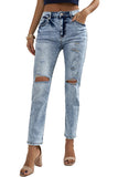 Sky Blue Distressed Faded Splatter Ripped Hole Denim Pants LC783893-4