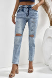 Sky Blue Distressed Faded Splatter Ripped Hole Denim Pants LC783893-4