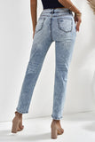 Sky Blue Distressed Faded Splatter Ripped Hole Denim Pants LC783893-4