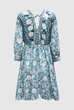 LC221873-9-S, LC221873-9-M, LC221873-9-L, LC221873-9-XL, Green Bohemian 3/4 Sleeve V Neck Vintage Mini Dress for Women