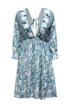 LC221873-9-S, LC221873-9-M, LC221873-9-L, LC221873-9-XL, Green Bohemian 3/4 Sleeve V Neck Vintage Mini Dress for Women