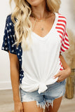 White 4th of July Shirts for Women V Neck US Stars and Stripes Tee LC25215200-1