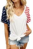 White 4th of July Shirts for Women V Neck US Stars and Stripes Tee LC25215200-1