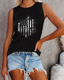 Women's Knit Tank Tops US Flag Print Tie Back Vest Shirts