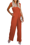 Orange Ruffle Sleeve Smocked Bodice Wide Leg Jumpsuit for Women LC643773-14