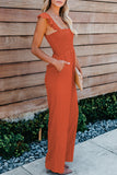 Orange Ruffle Sleeve Smocked Bodice Wide Leg Jumpsuit for Women LC643773-14