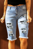 Green Mid Rise Ripped Destroyed Patches Bermuda Shorts Jeans LC781578-9