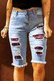 Red Mid Rise Ripped Destroyed Patches Bermuda Shorts Jeans LC781578-3