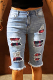 Red Mid Rise Ripped Destroyed Patches Bermuda Shorts Jeans LC781578-3