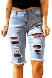Red Mid Rise Ripped Destroyed Patches Bermuda Shorts Jeans LC781578-3