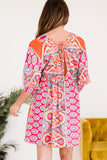 LC221873-22-S, LC221873-22-M, LC221873-22-L, LC221873-22-XL, Multicolor Bohemian 3/4 Sleeve V Neck Vintage Mini Dress for Women