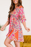 LC221873-22-S, LC221873-22-M, LC221873-22-L, LC221873-22-XL, Multicolor Bohemian 3/4 Sleeve V Neck Vintage Mini Dress for Women
