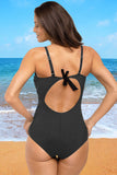 Black Asymmetric Shoulder Ruched Cut Out Back One Piece Bathing Suit LC412064-2