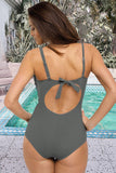 Gray Asymmetric Shoulder Ruched Cut Out Back One Piece Bathing Suit LC412064-11