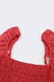 Red Ruffle Sleeve Smocked Bodice Wide Leg Jumpsuit for Women LC643773-3