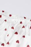 LC4512252-1-S, LC4512252-1-M, LC4512252-1-L, LC4512252-1-XL, LC4512252-1-2XL, White Women's Lace V Neck Valentine Heart Print Pajama Set Sleepwear