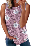 LC2561429-1010-S, LC2561429-1010-M, LC2561429-1010-L, LC2561429-1010-XL, LC2561429-1010-2XL, Pink Women Crew Neck Tank Tops Summer Colorblock Sleeveless Stripes Shirts
