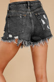 Black Women's Summer Denim Shorts High Waist Raw Hem Distressed Jeans Shorts LC783668-2