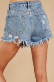 Sky Blue Women's Summer Denim Shorts High Waist Raw Hem Distressed Jeans Shorts LC783668-4