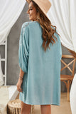 Sky Blue White T Shirt Dress V Neck Lace Shoulder Beach Dress LC421346-4