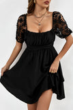 Black White Puff Sleeve Dress Square Neck Lace Ruffle A Line Mini Dress  LC2211141-2