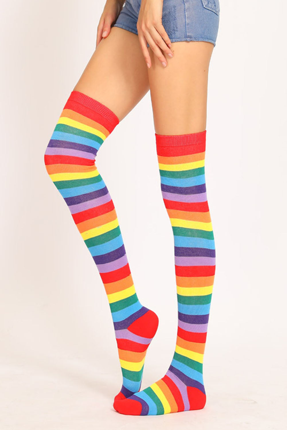 BH04800-22, Multicolor Rainbow Stripes Knee High Socks Pride Long Thigh Socks for Women