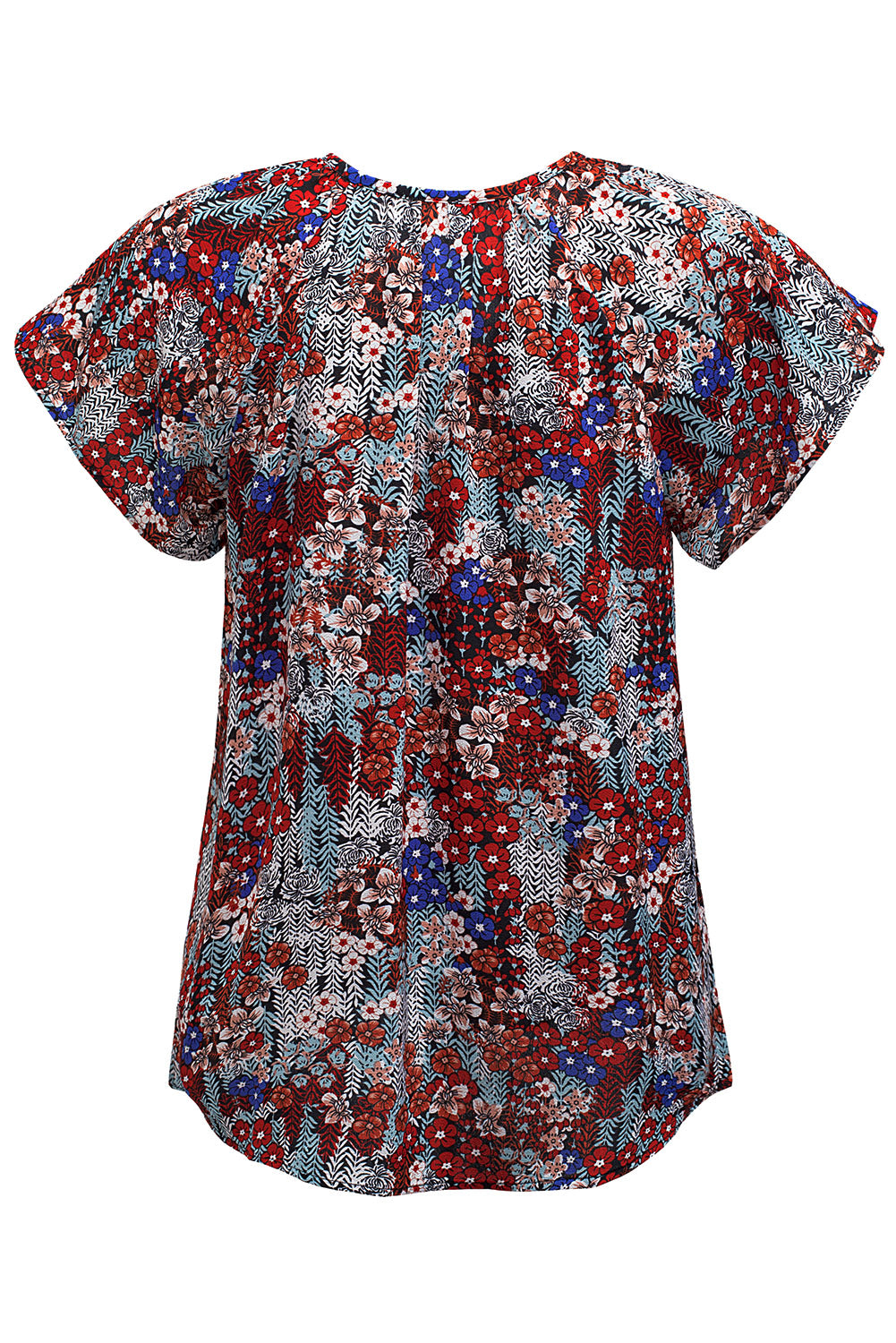 Blue V Neck Short Sleeve Print Floral Blouses Shirts LC2514201-5
