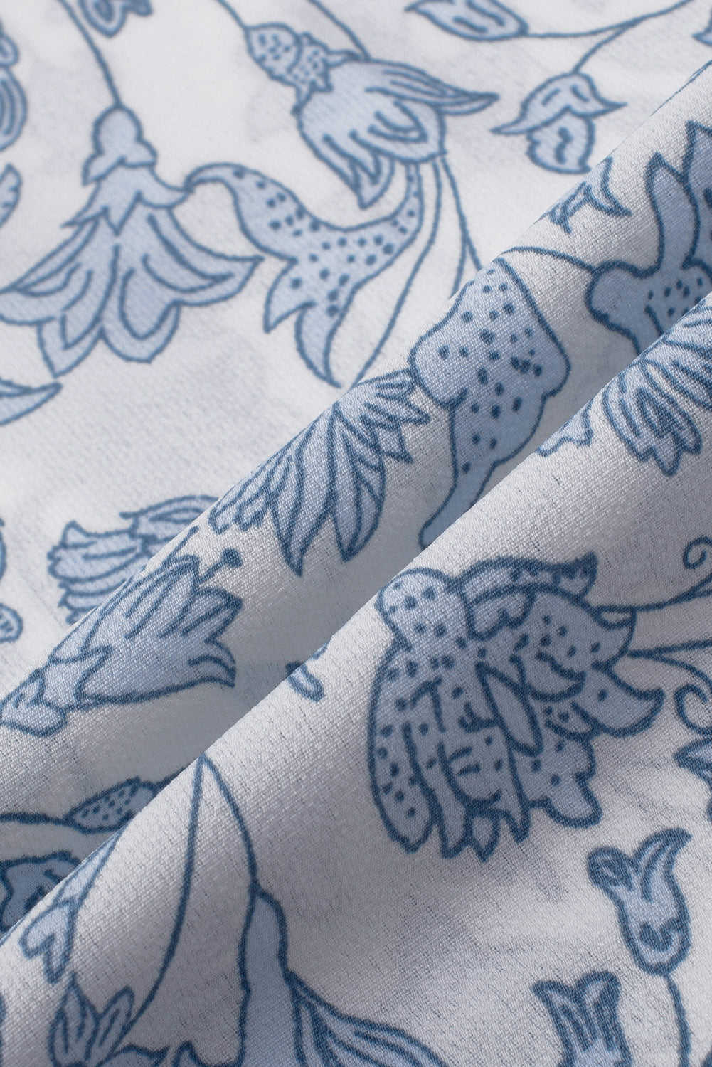 Sky Blue V Neck Short Sleeve Print Floral Blouses Shirts LC2514201-4