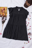 Black White Dress With Sleeves Frilled Neck Ruffle Swing Mini Dress LC225229-2