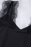 LC251886-2-S, LC251886-2-M, LC251886-2-L, LC251886-2-XL, LC251886-2-2XL, Black Women's V Neck Sleeveless Lace Trim Camisole Sleeveless Tank Top