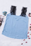 LC251886-4-S, LC251886-4-M, LC251886-4-L, LC251886-4-XL, LC251886-4-2XL, Sky Blue Women's V Neck Sleeveless Lace Trim Camisole Sleeveless Tank Top